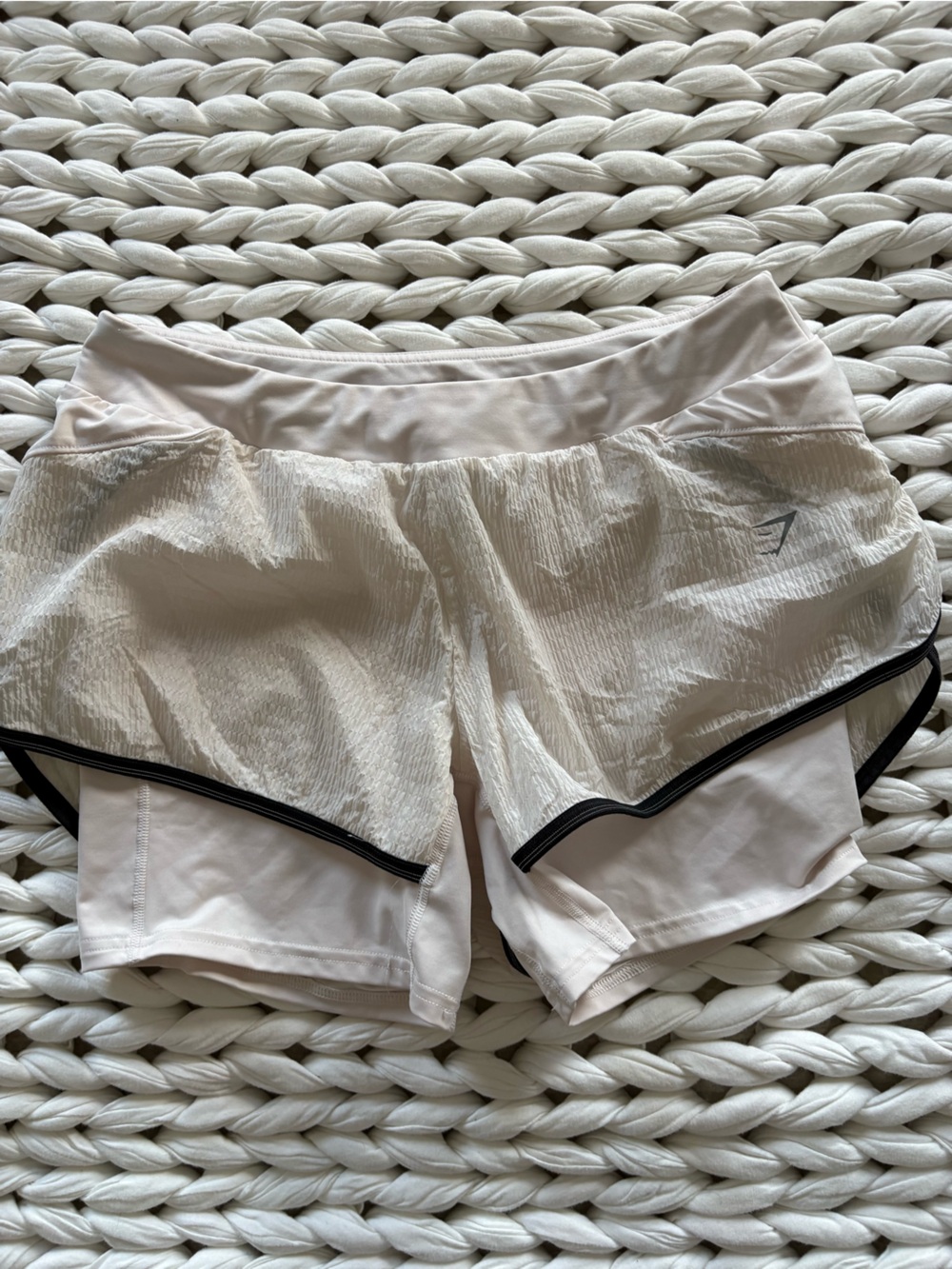 Gymshark White Layered Athletic Running Shorts with Black Trim - Women's